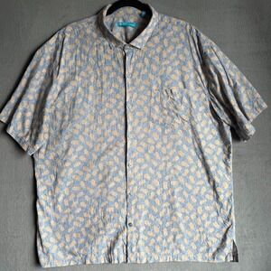 Tori Richard Hawaiian Shirt Men 2XL Blue Pineapple Print Short Sleeve 100%Cotton
